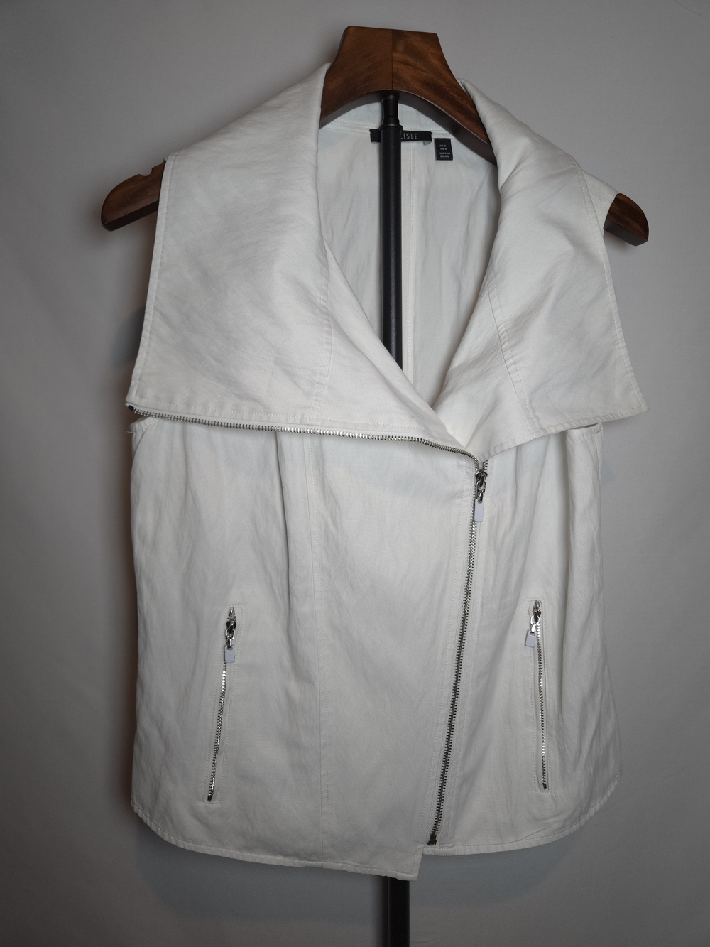 Carlisle White Asymmetrical Zip Moto Vest Sleeveless Jacket